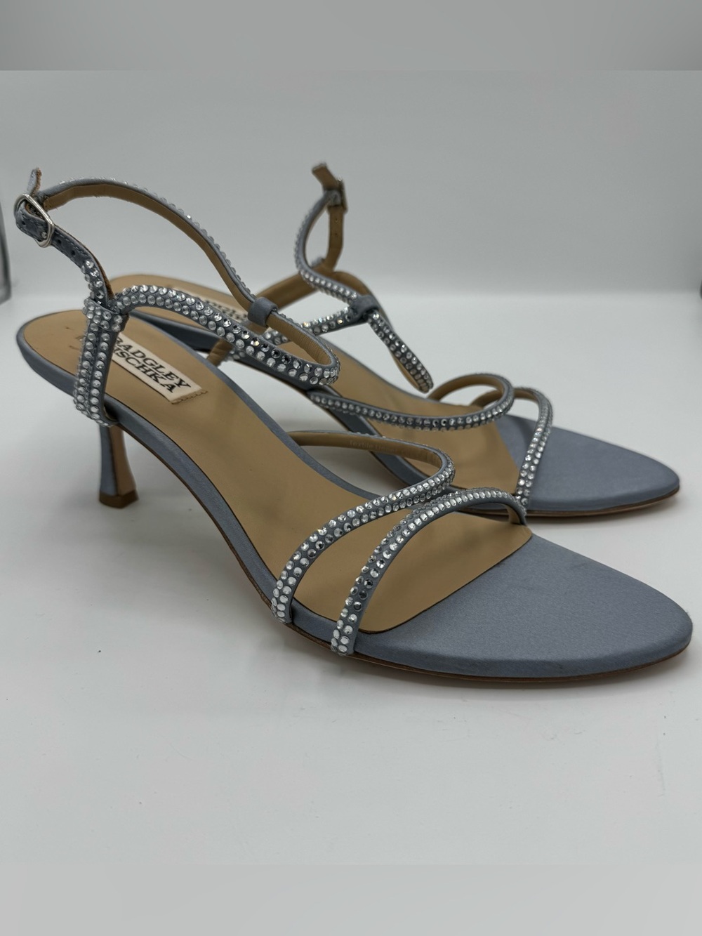 Badgley Mischka Julianna Sandals Womens 7.5 Blue Good Crystal Kitten Heel Bridal